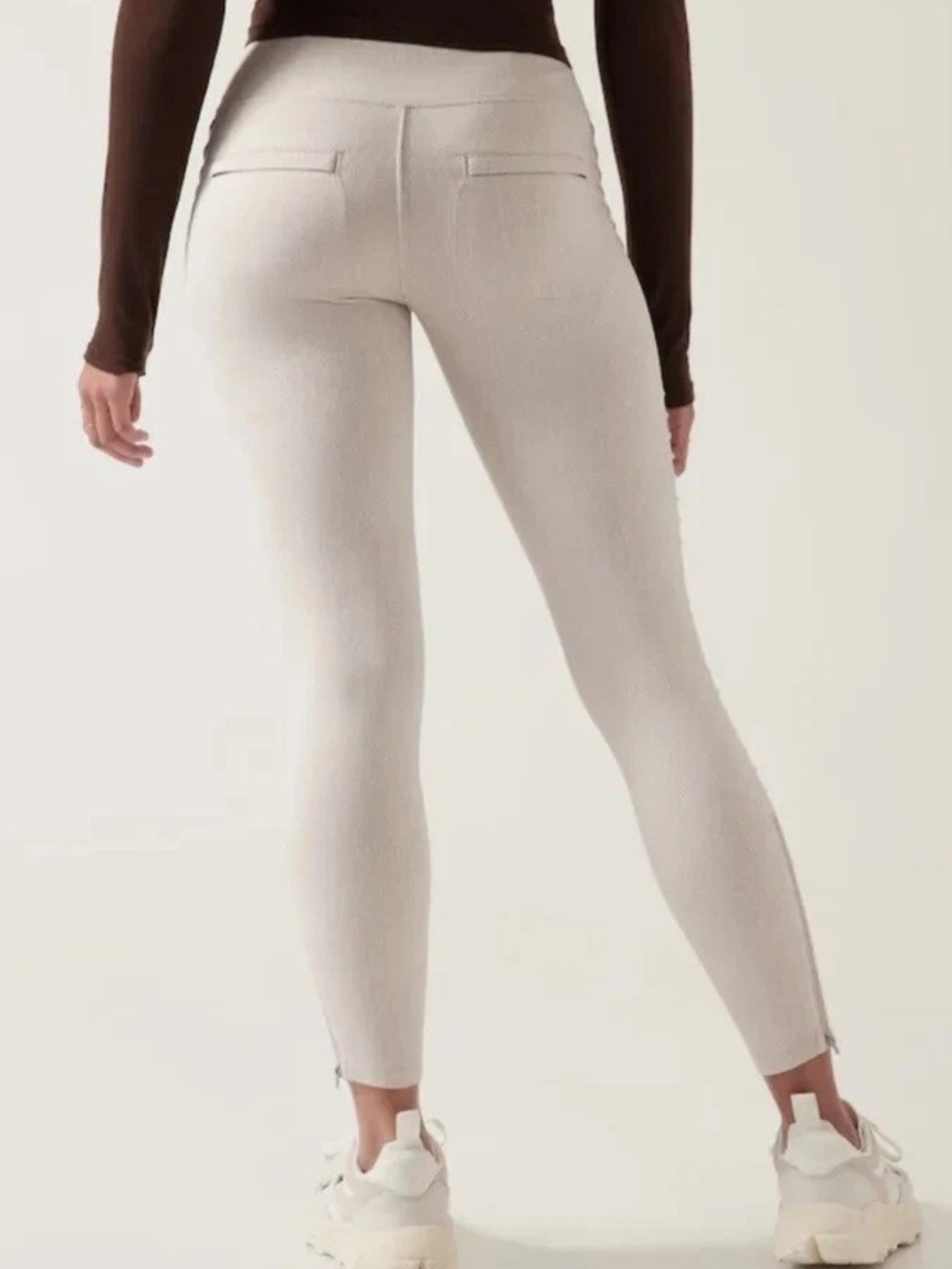 Athleta Cream Ankle Ponte Leggings with Back Welt Pockets